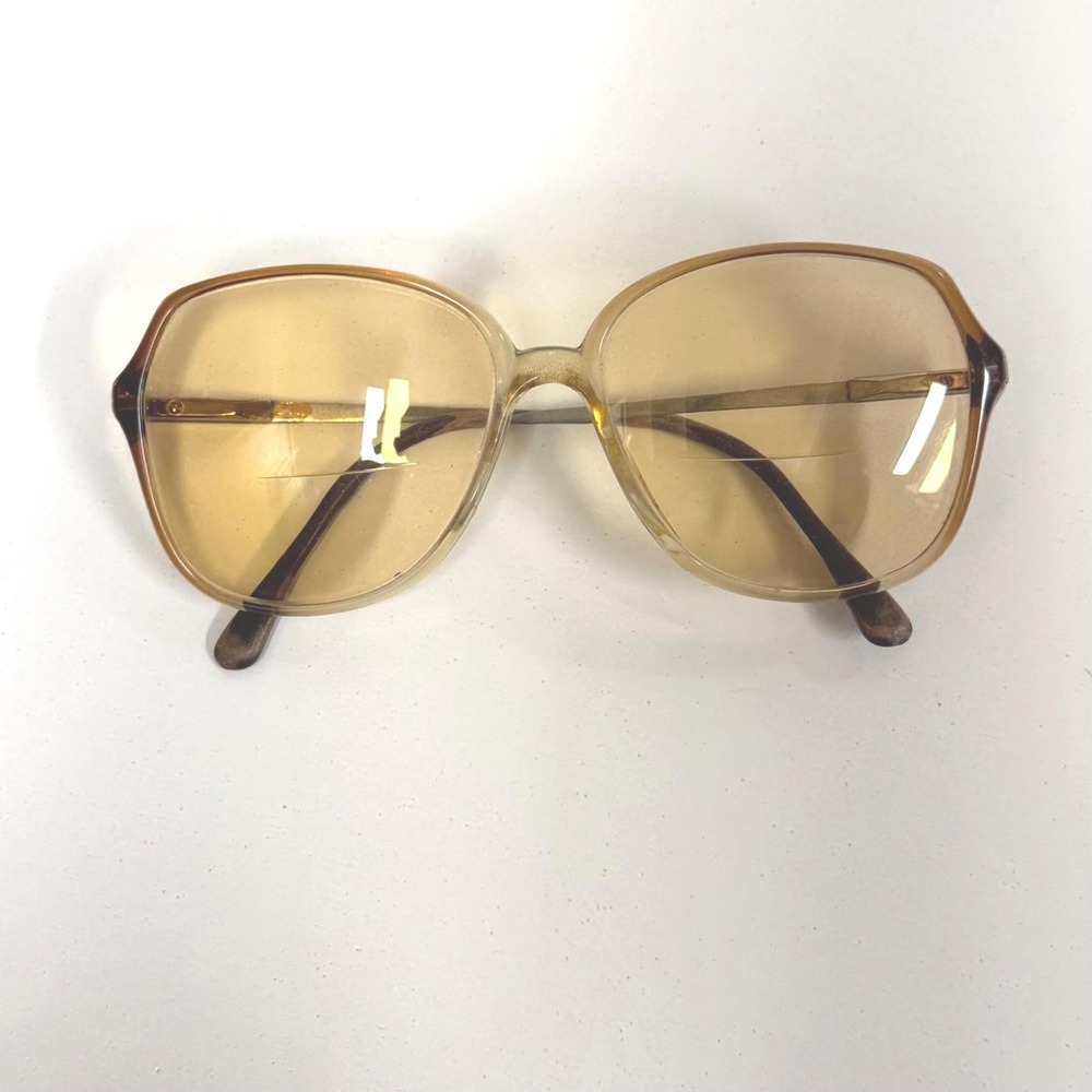 Vtg 70s oversized amber tinted frames only eyeglasses retro square aviator style